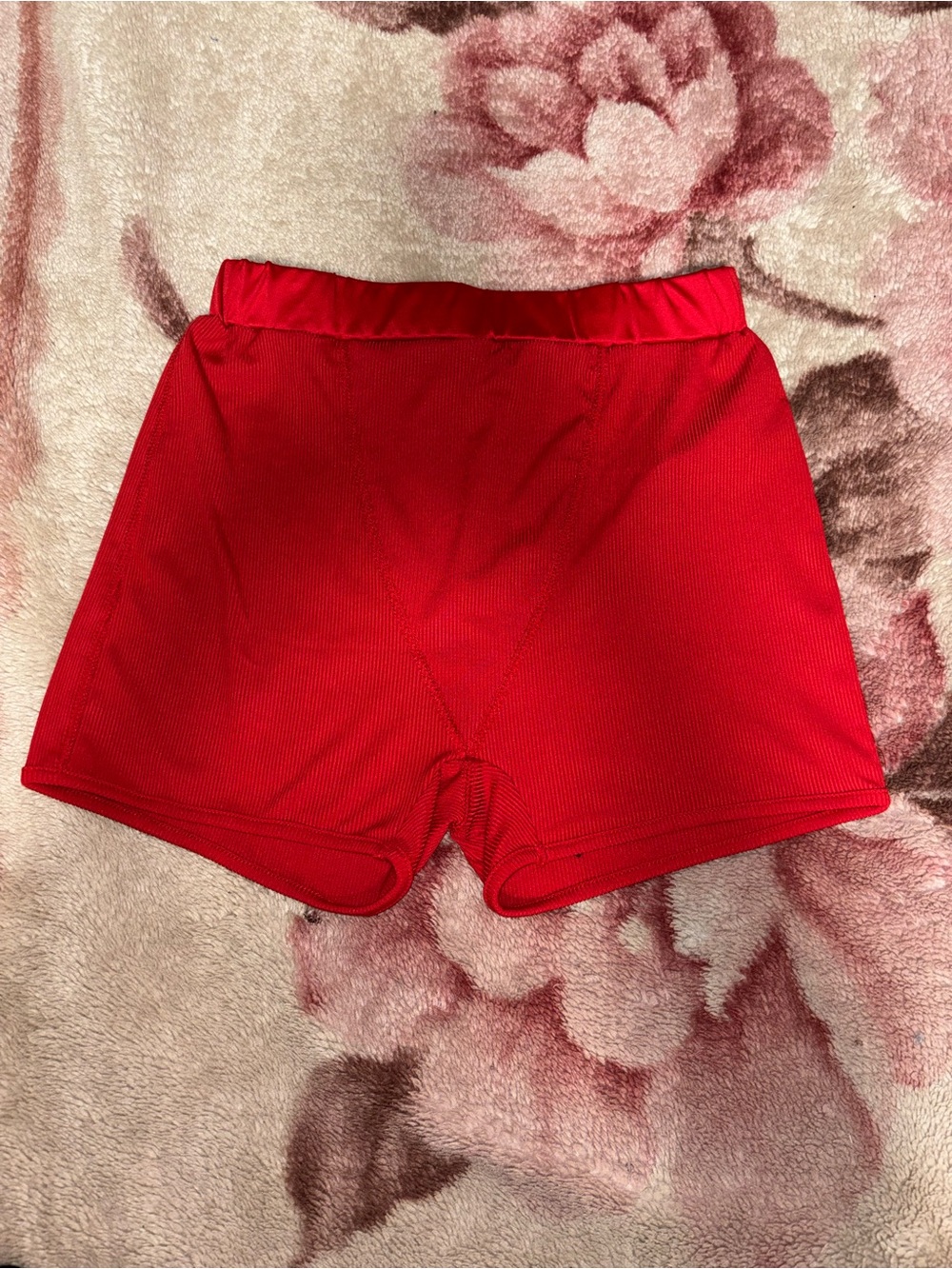 Bold Red High-Waist Ribbed Athletic Shorts